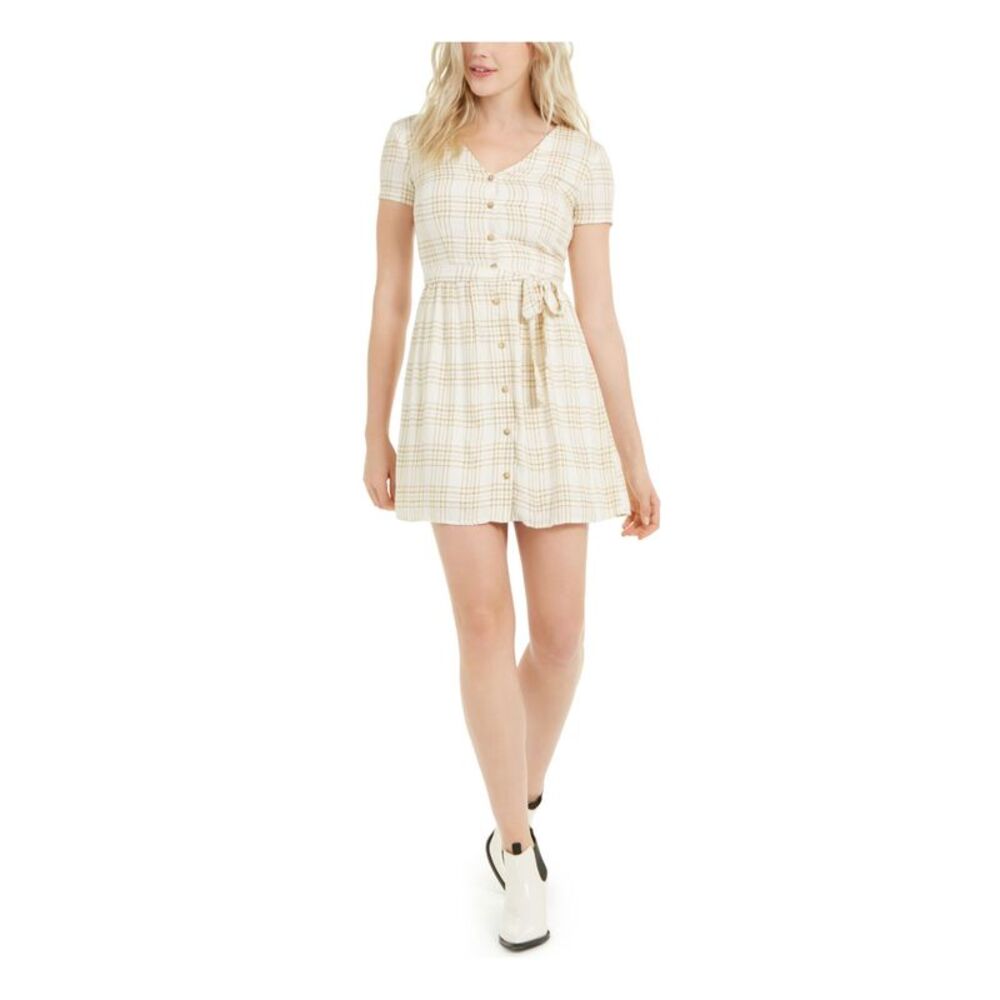 Kit + Sky Womens Short Dress Beige Short Sleeve V Neck Juniors M